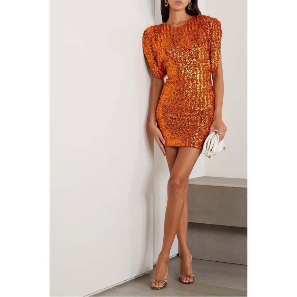 THE ATTICO Annie Sequin Gold Luxury Mini Dress 38